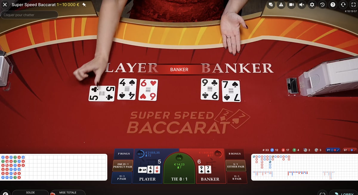 Cartes sur la table de Super Speed Baccarat