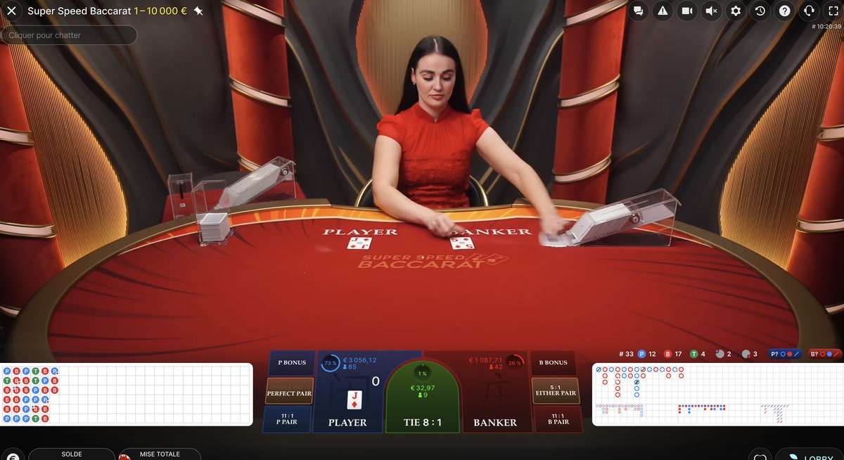 Croupière en live sur Super Speed Baccarat